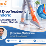 Foot drop treatment in Indore showing nerve-related foot pain, ankle anatomy, and neurosurgeon Dr. Sandeep Moolchandani