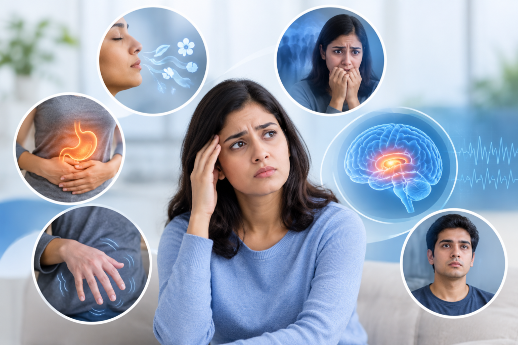 Warning signs of a seizure, including unusual sensations, sudden fear, stomach sensations, hand twitching and brief episodes of unresponsiveness.